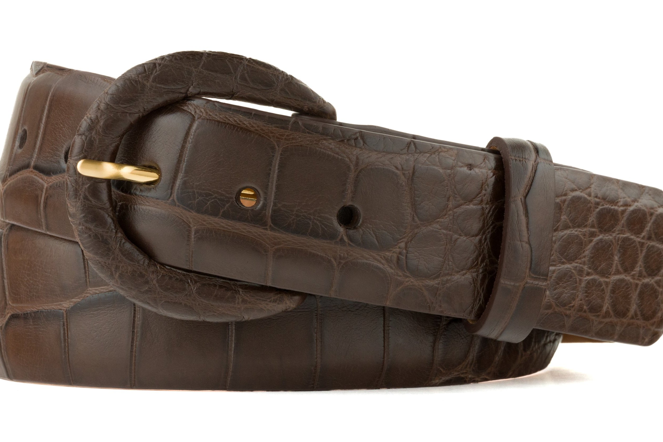 1-1/2" Matte Alligator Belt with Covered Crescent Buckle - Chocolate