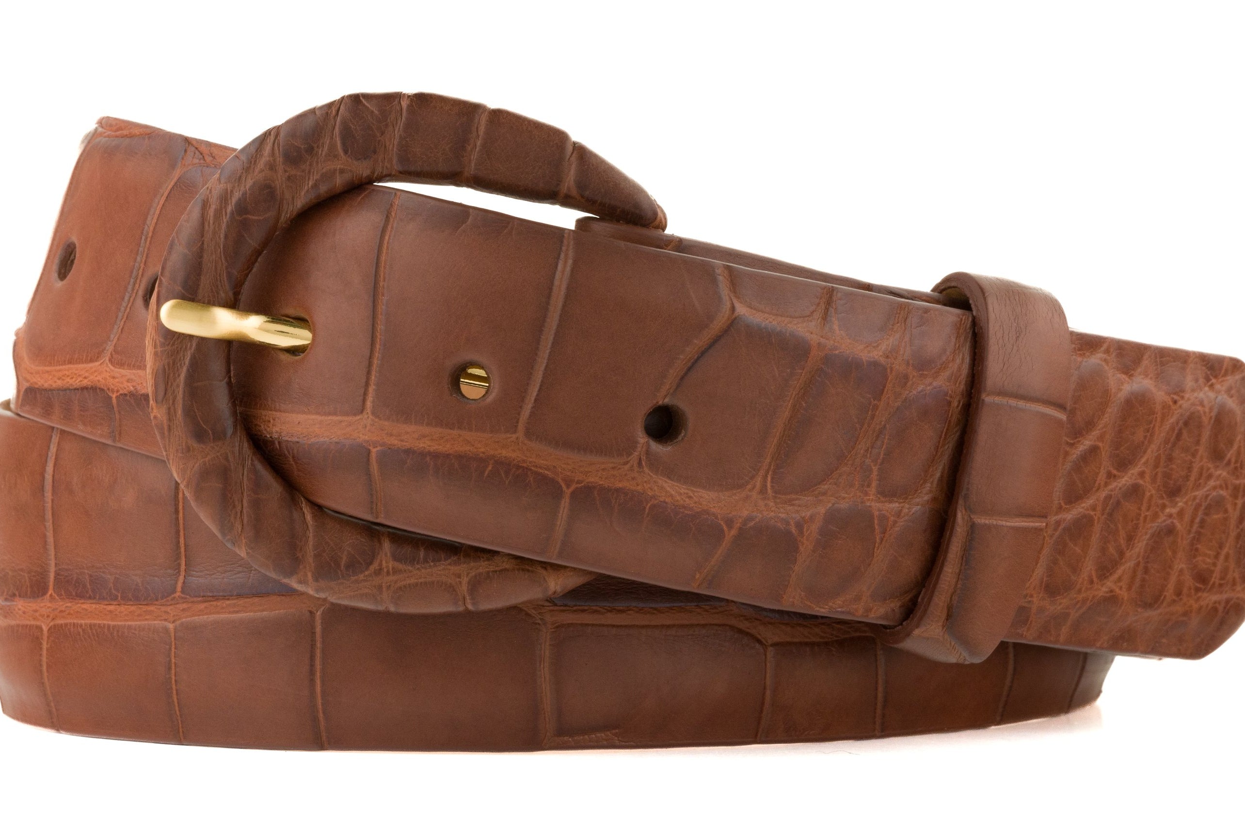 1-1/2" Matte Alligator Belt with Covered Crescent Buckle - Gold