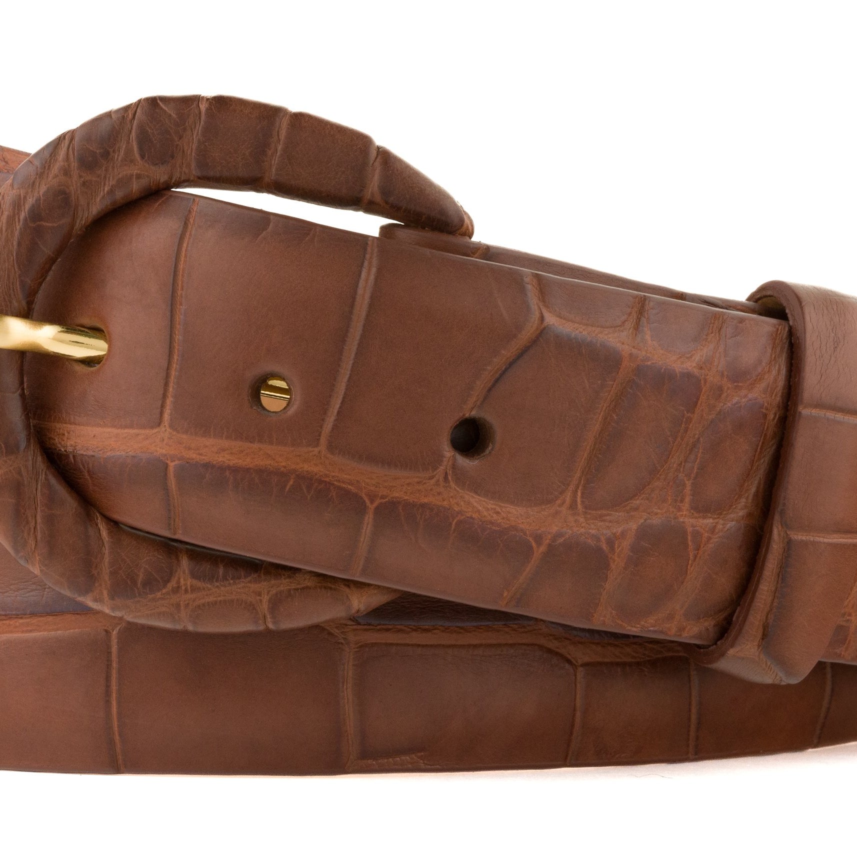 1-1/2" Matte Alligator Belt with Covered Crescent Buckle - Gold
