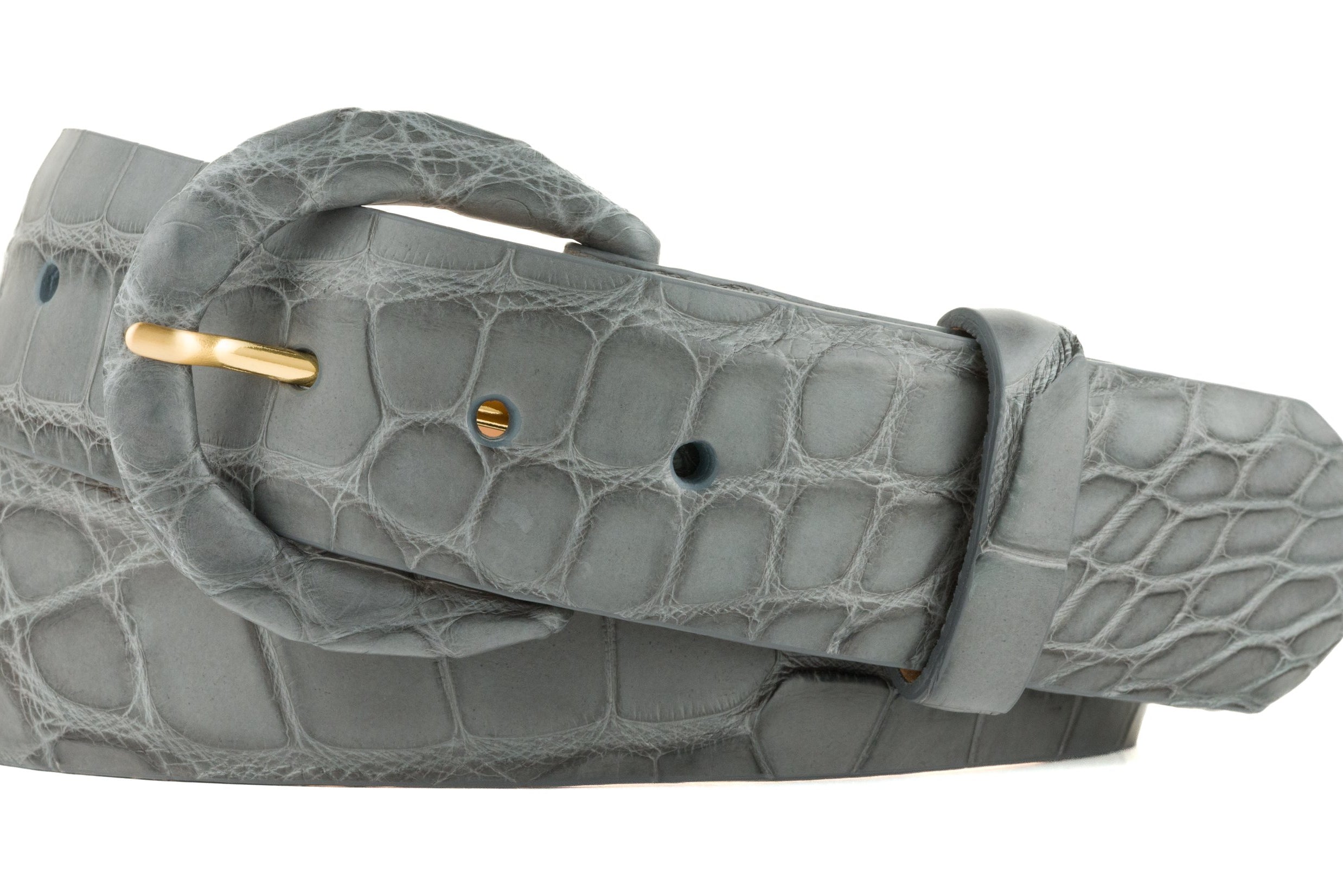 1-1/2" Matte Alligator Belt with Covered Crescent Buckle - Grey