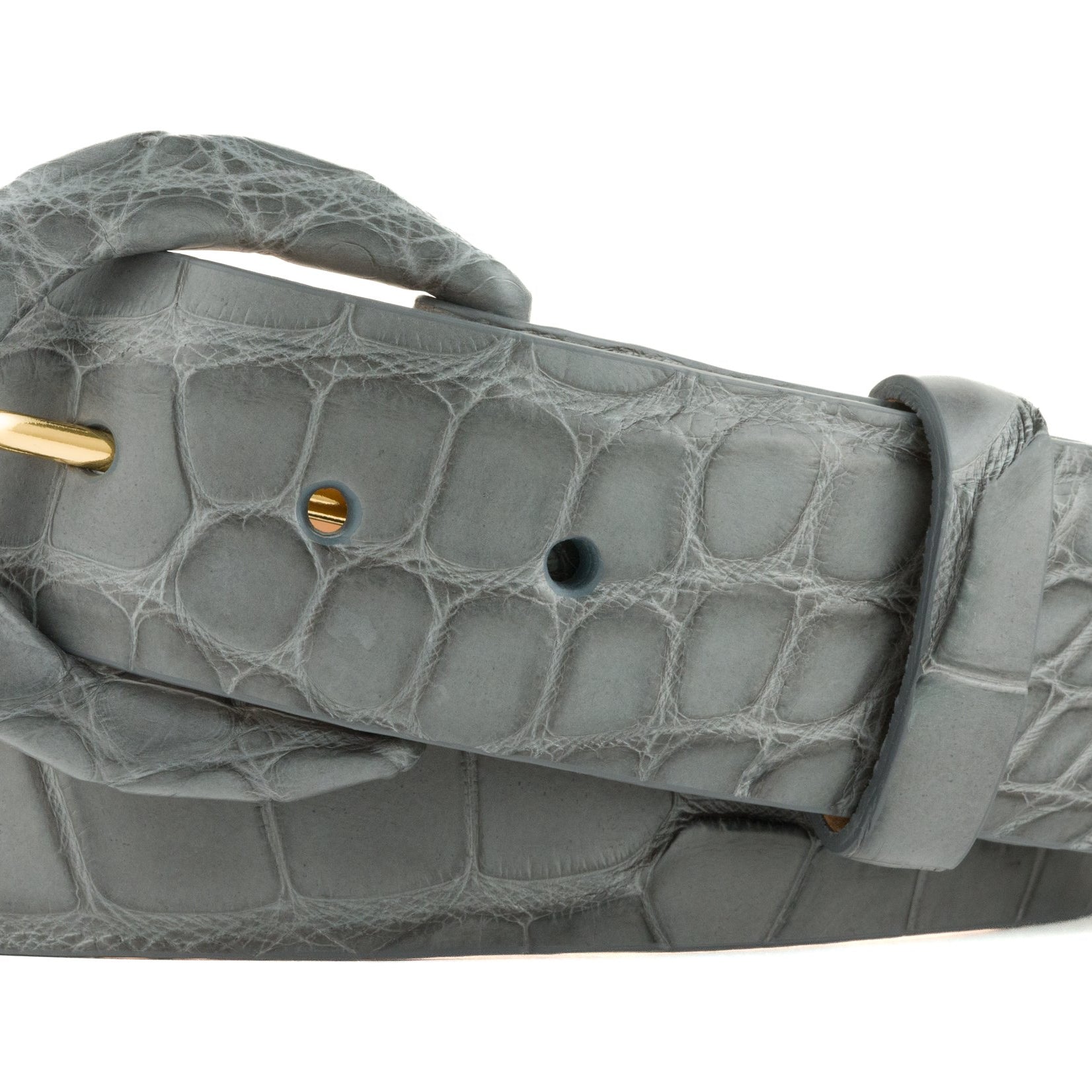 1-1/2" Matte Alligator Belt with Covered Crescent Buckle - Grey