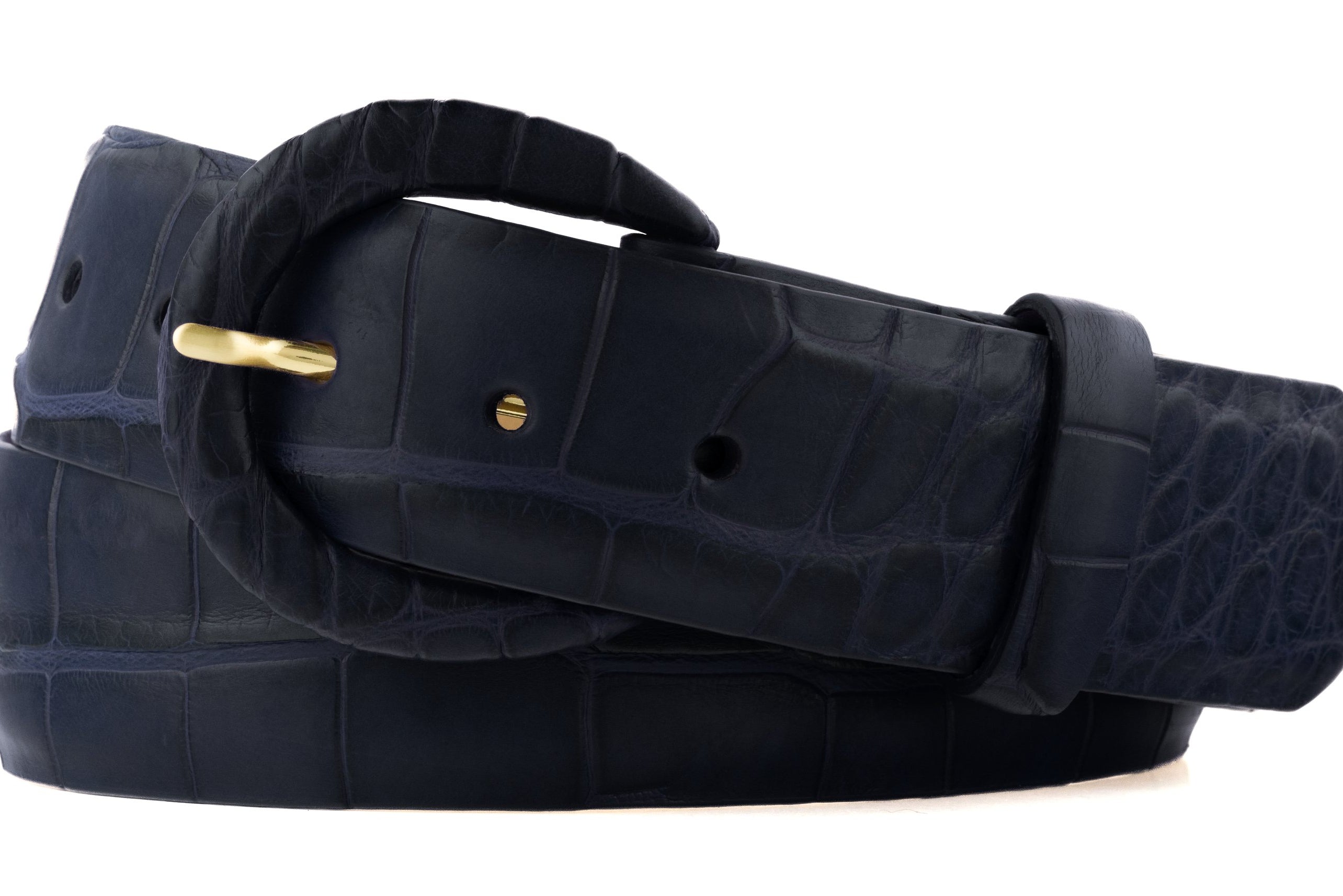 1-1/2" Matte Alligator Belt with Covered Crescent Buckle - Navy