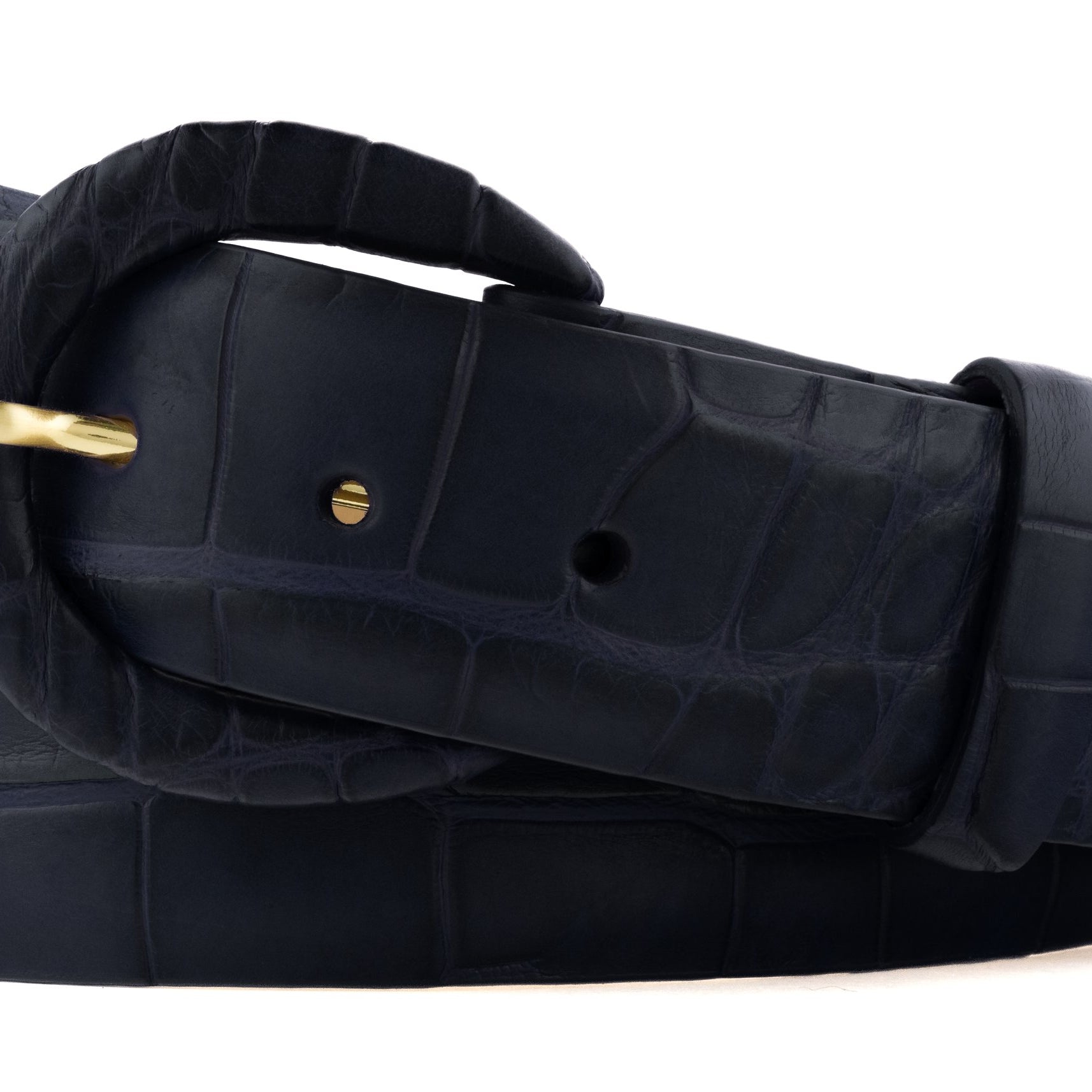 1-1/2" Matte Alligator Belt with Covered Crescent Buckle - Navy
