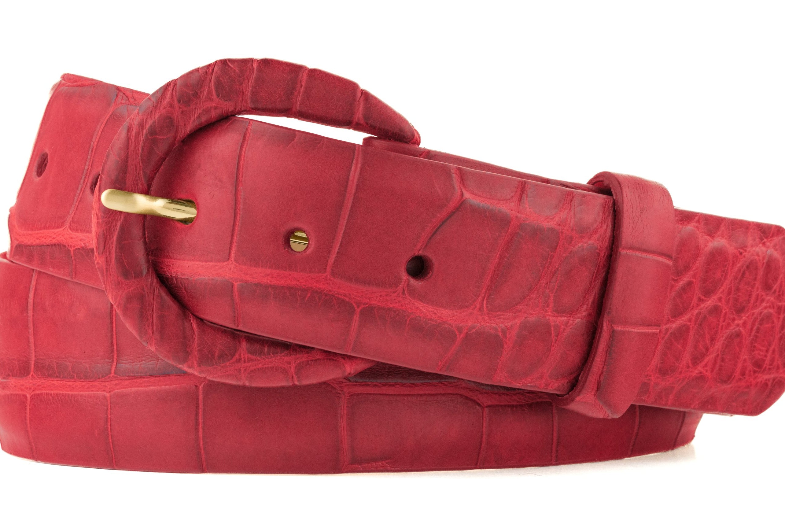1-1/2" Matte Alligator Belt with Covered Crescent Buckle - Red