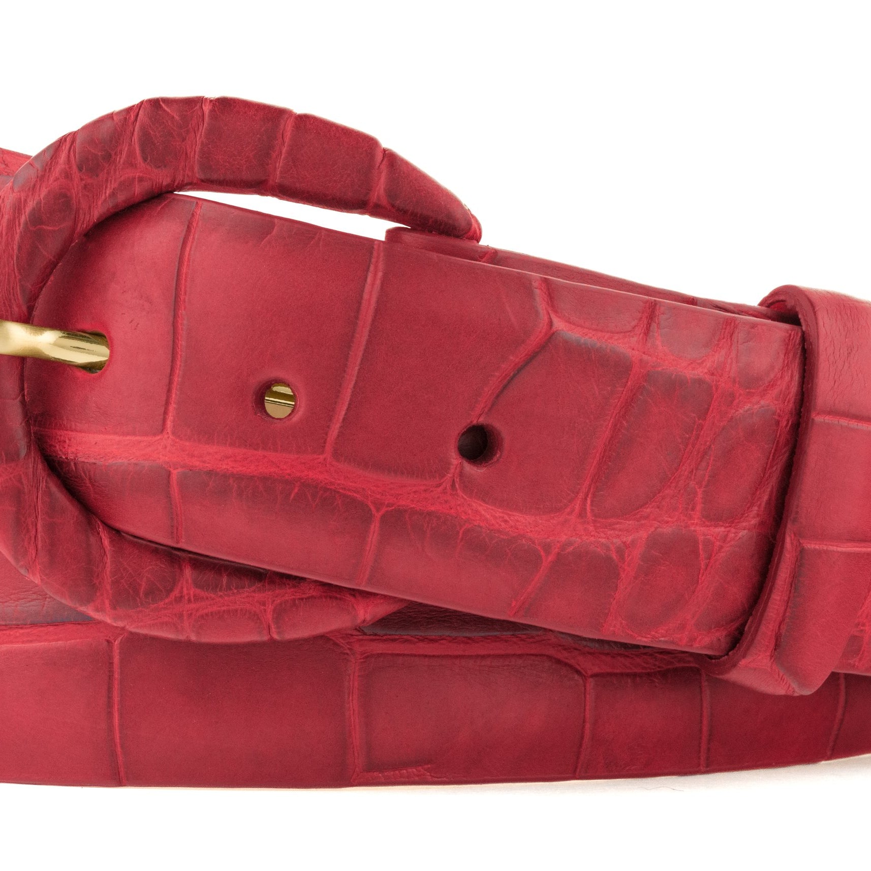 1-1/2" Matte Alligator Belt with Covered Crescent Buckle - Red