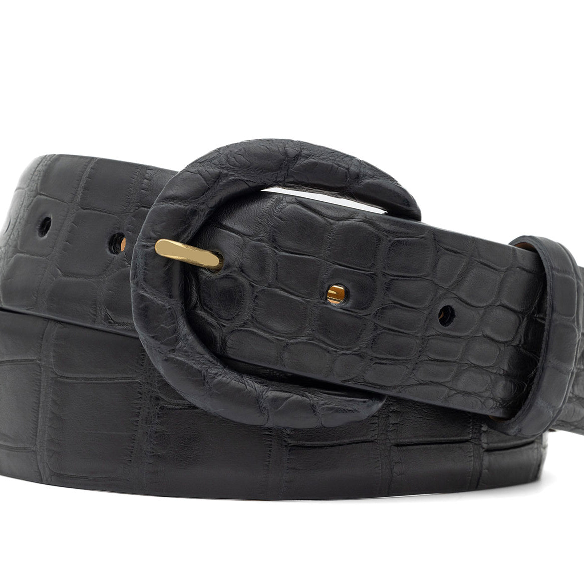 1-1/2" Matte Alligator Belt with Covered Crescent Buckle