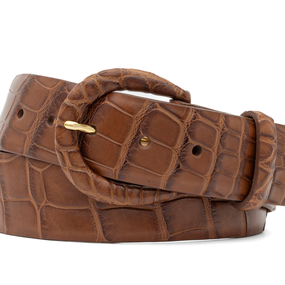 1-1/2" Matte Alligator Belt with Covered Crescent Buckle
