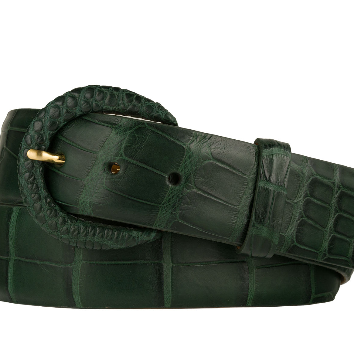 1-1/2" Matte Alligator Belt with Covered Crescent Buckle