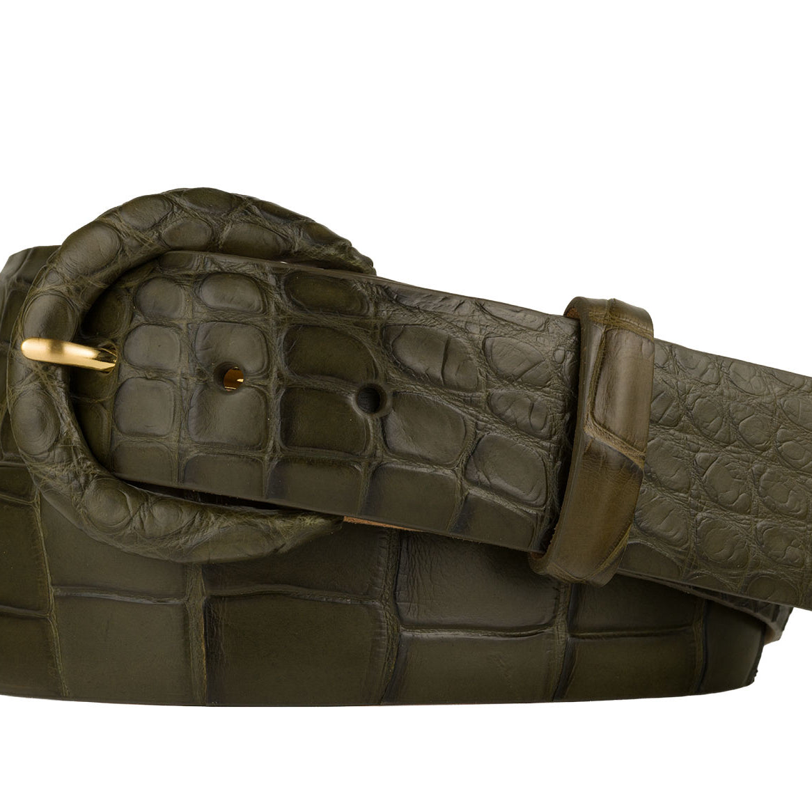 1-1/2" Matte Alligator Belt with Covered Crescent Buckle