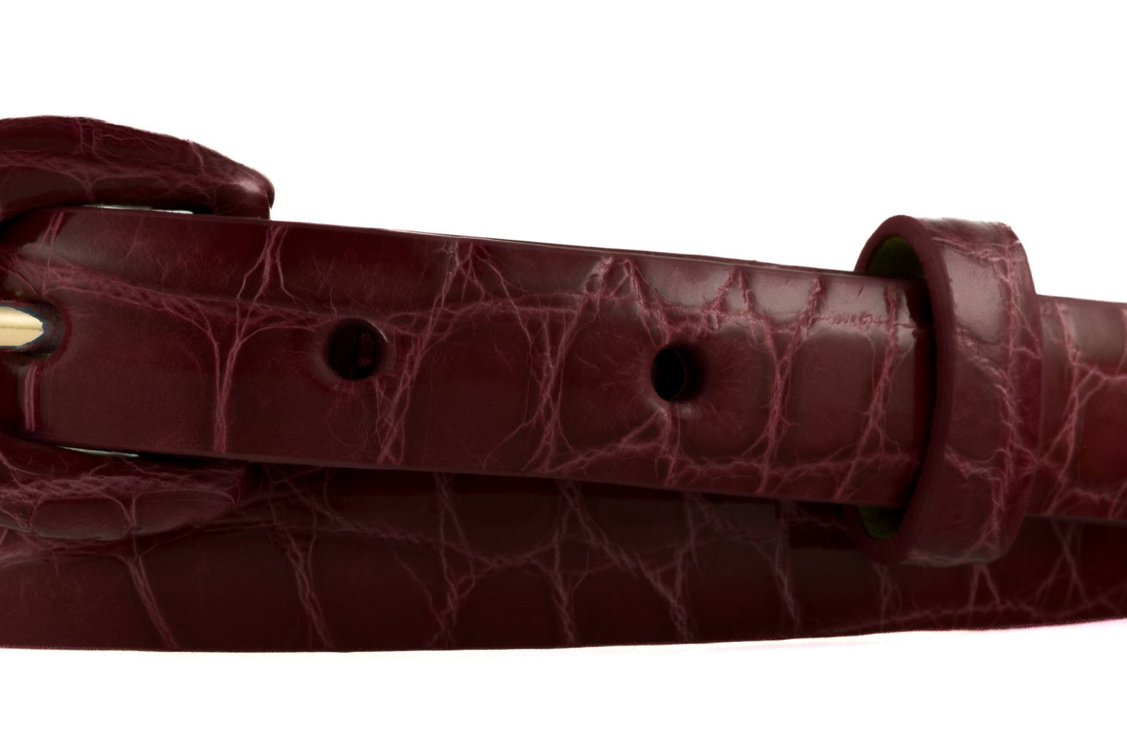 5/8" Glazed Alligator Belt with Covered Crescent Buckle - Burgundy