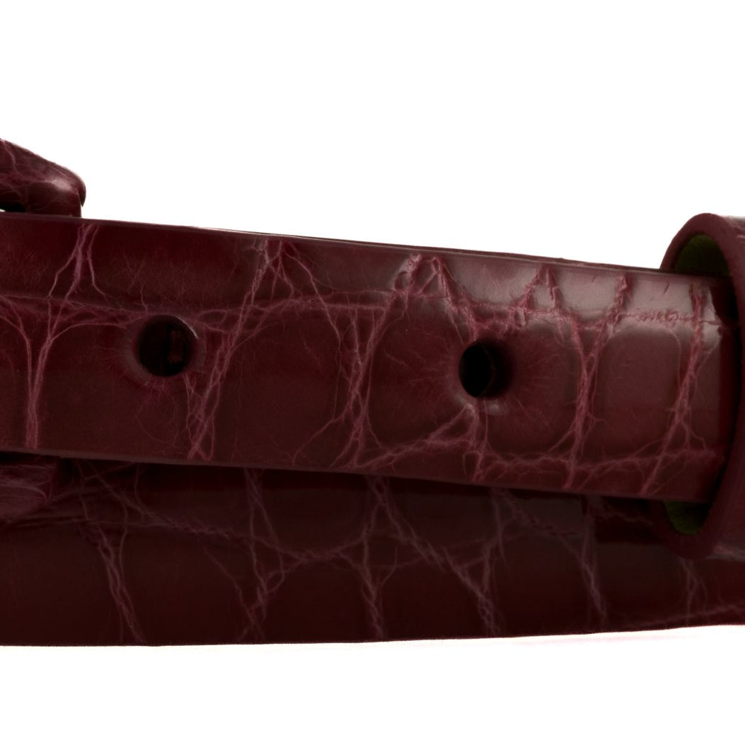 5/8" Glazed Alligator Belt with Covered Crescent Buckle - Burgundy