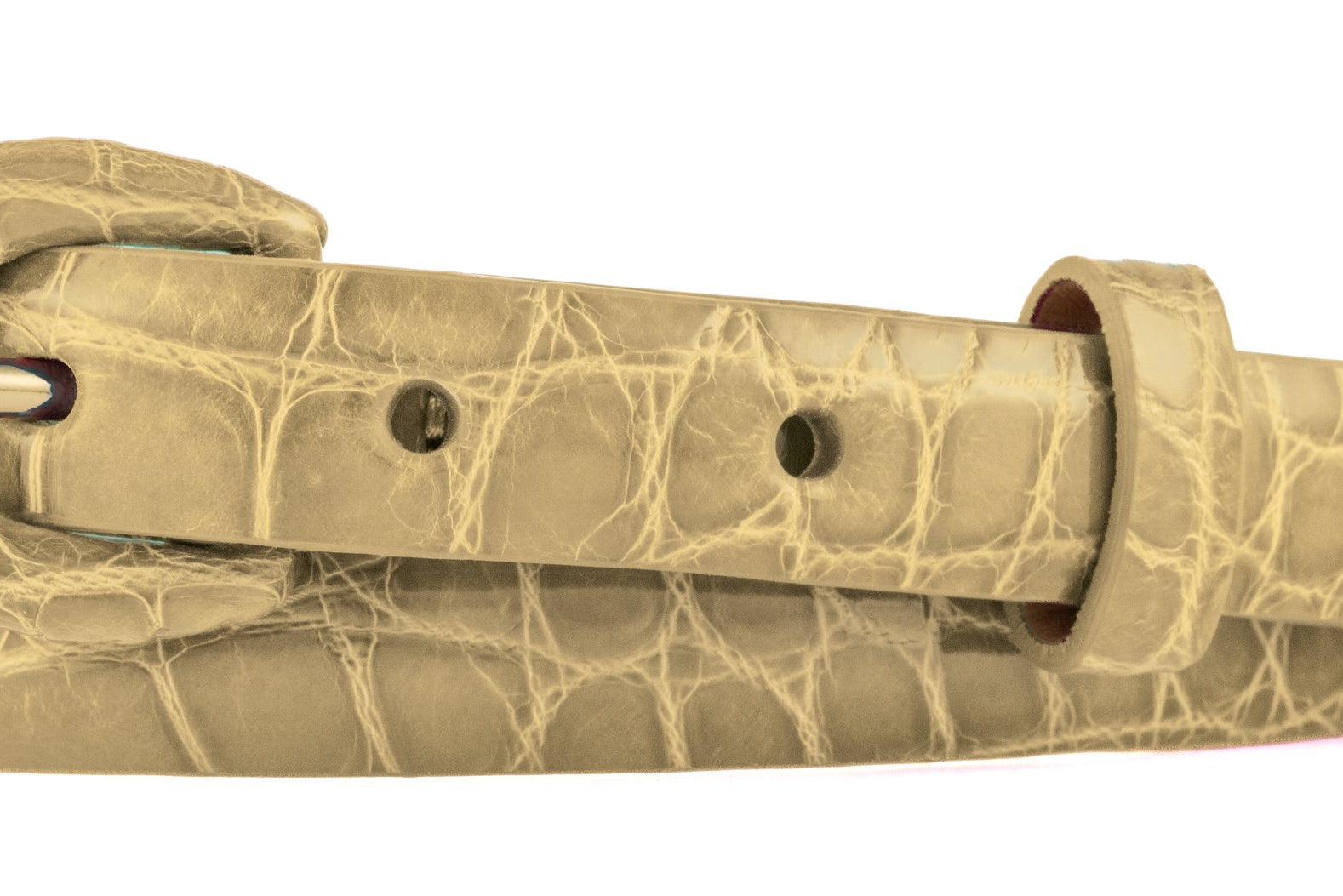 5/8" Glazed Alligator Belt with Covered Crescent Buckle - Café au Lait