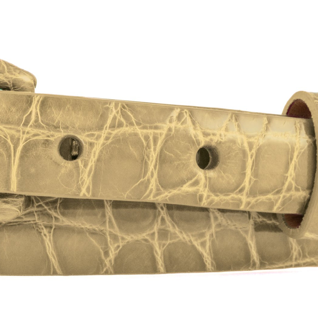 5/8" Glazed Alligator Belt with Covered Crescent Buckle - Café au Lait