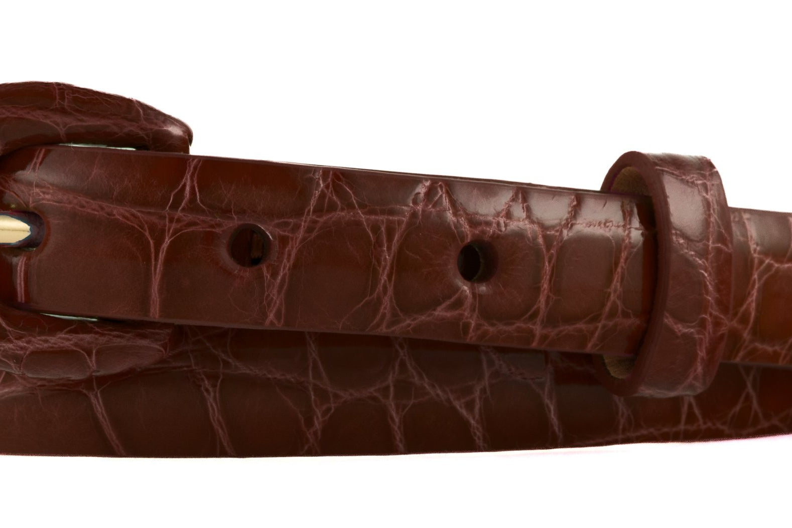 5/8" Glazed Alligator Belt with Covered Crescent Buckle - Cognac