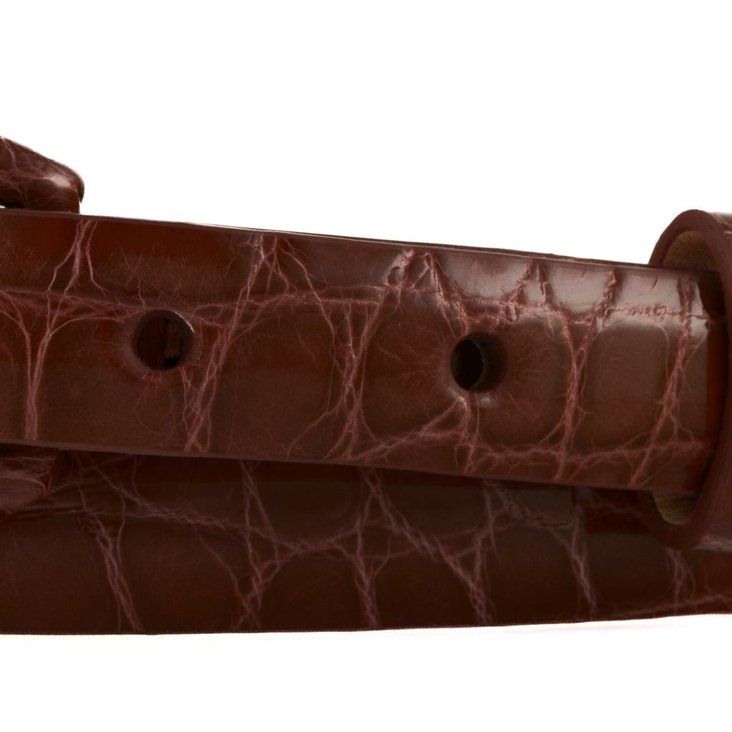 5/8" Glazed Alligator Belt with Covered Crescent Buckle - Cognac