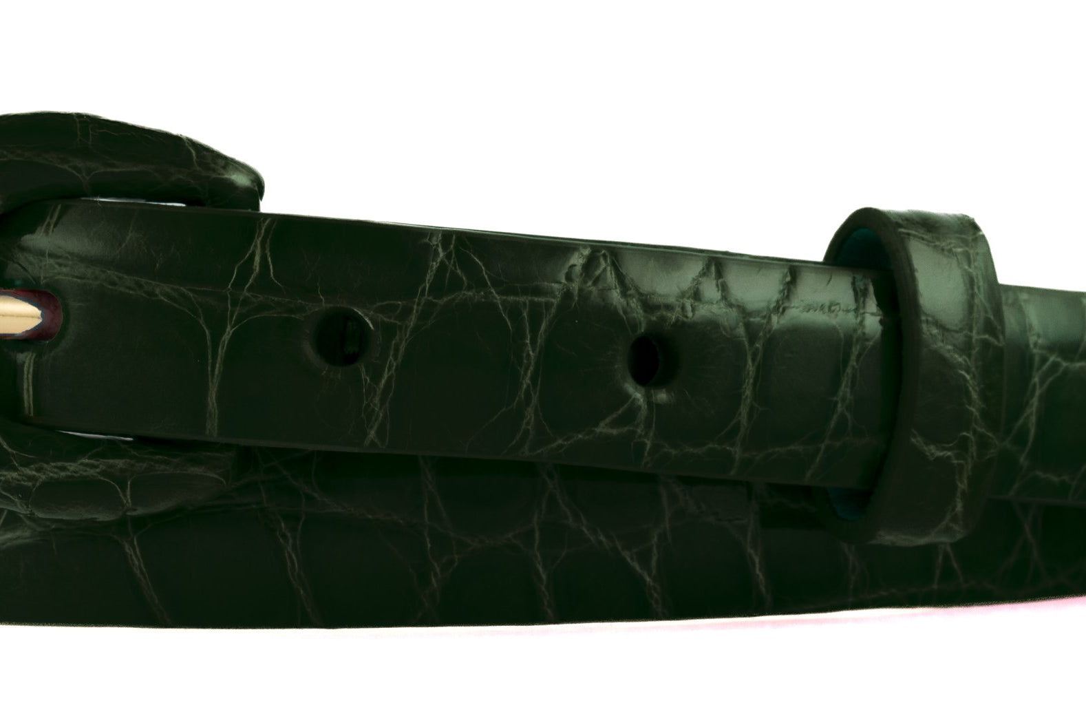 5/8" Glazed Alligator Belt with Covered Crescent Buckle - Forest Green