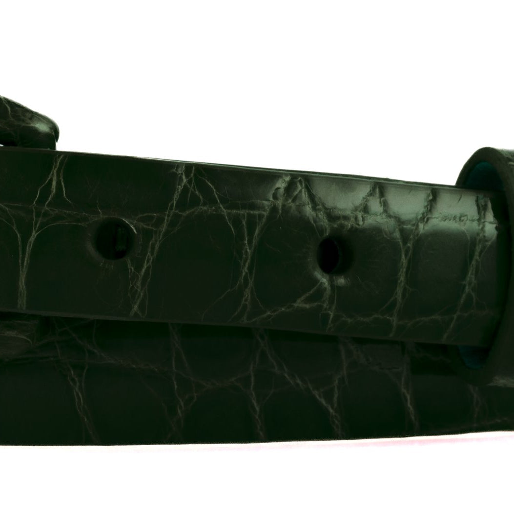 5/8" Glazed Alligator Belt with Covered Crescent Buckle - Forest Green