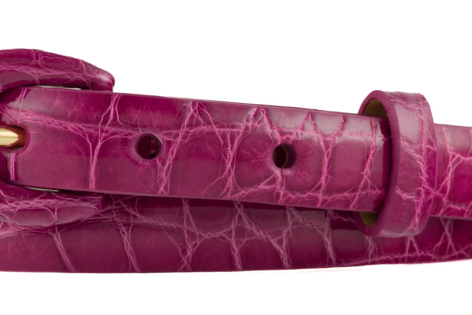 5/8" Glazed Alligator Belt with Covered Crescent Buckle - Fuchsia