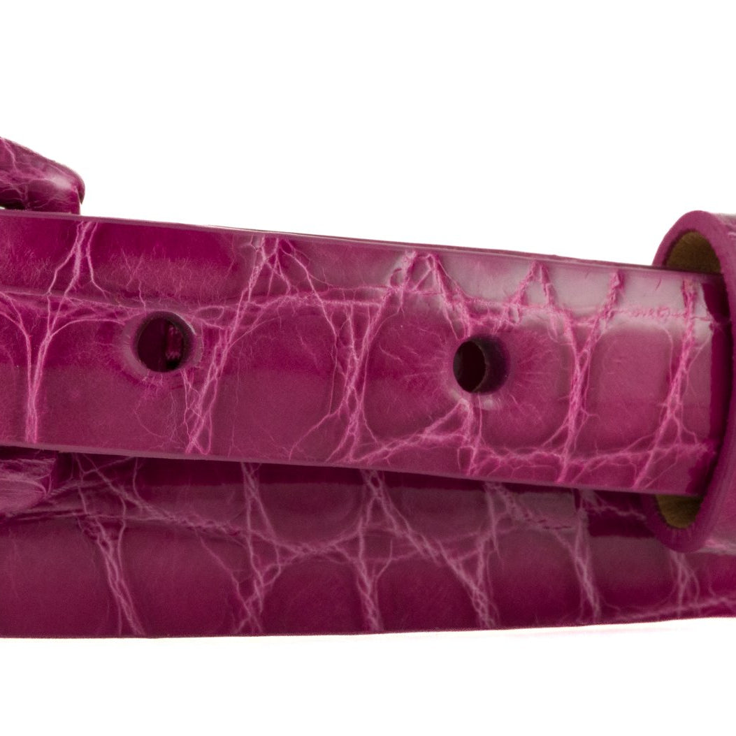 5/8" Glazed Alligator Belt with Covered Crescent Buckle - Fuchsia