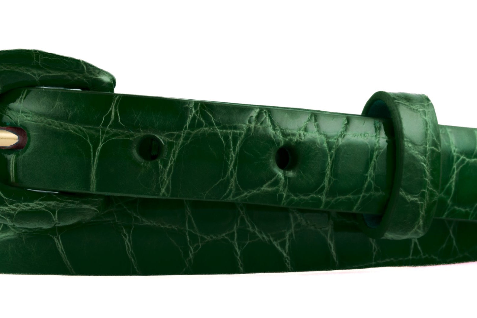 5/8" Glazed Alligator Belt with Covered Crescent Buckle - Kelly Green