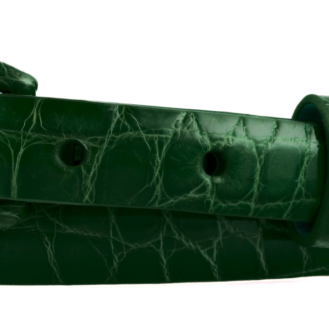 5/8" Glazed Alligator Belt with Covered Crescent Buckle - Kelly Green