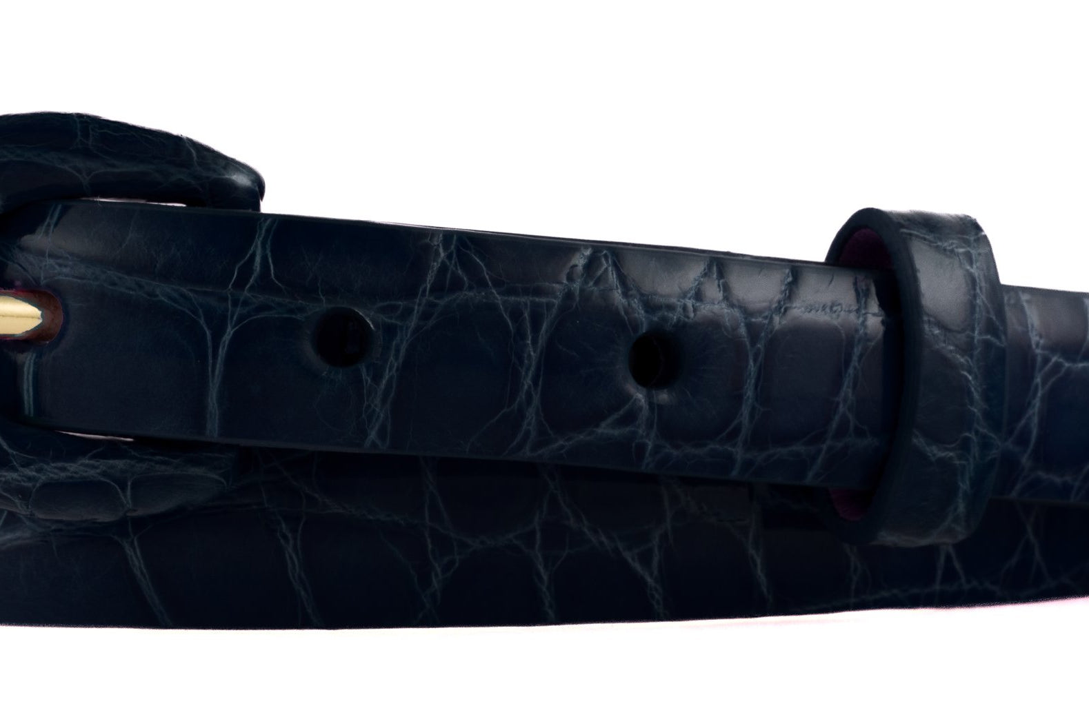 5/8" Glazed Alligator Belt with Covered Crescent Buckle - Navy