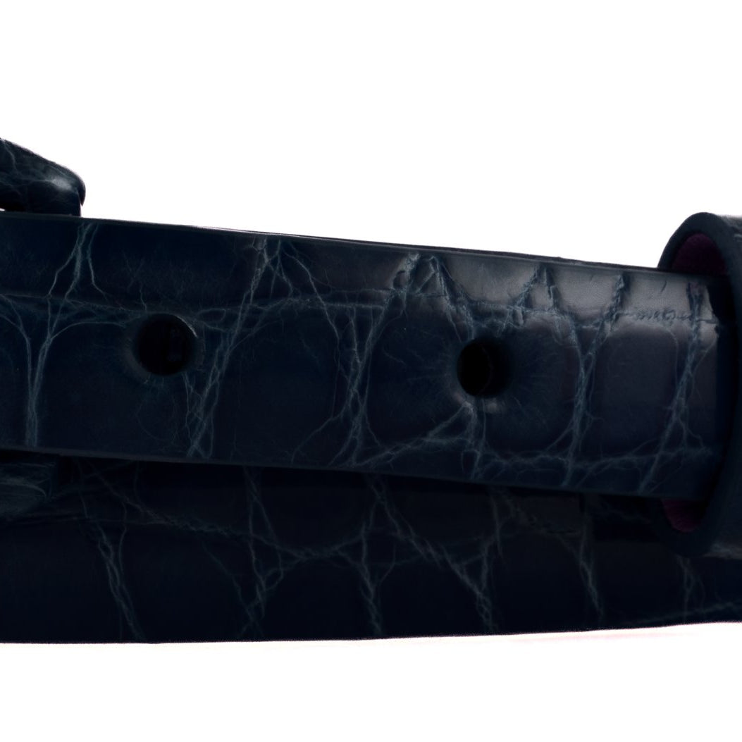 5/8" Glazed Alligator Belt with Covered Crescent Buckle - Navy