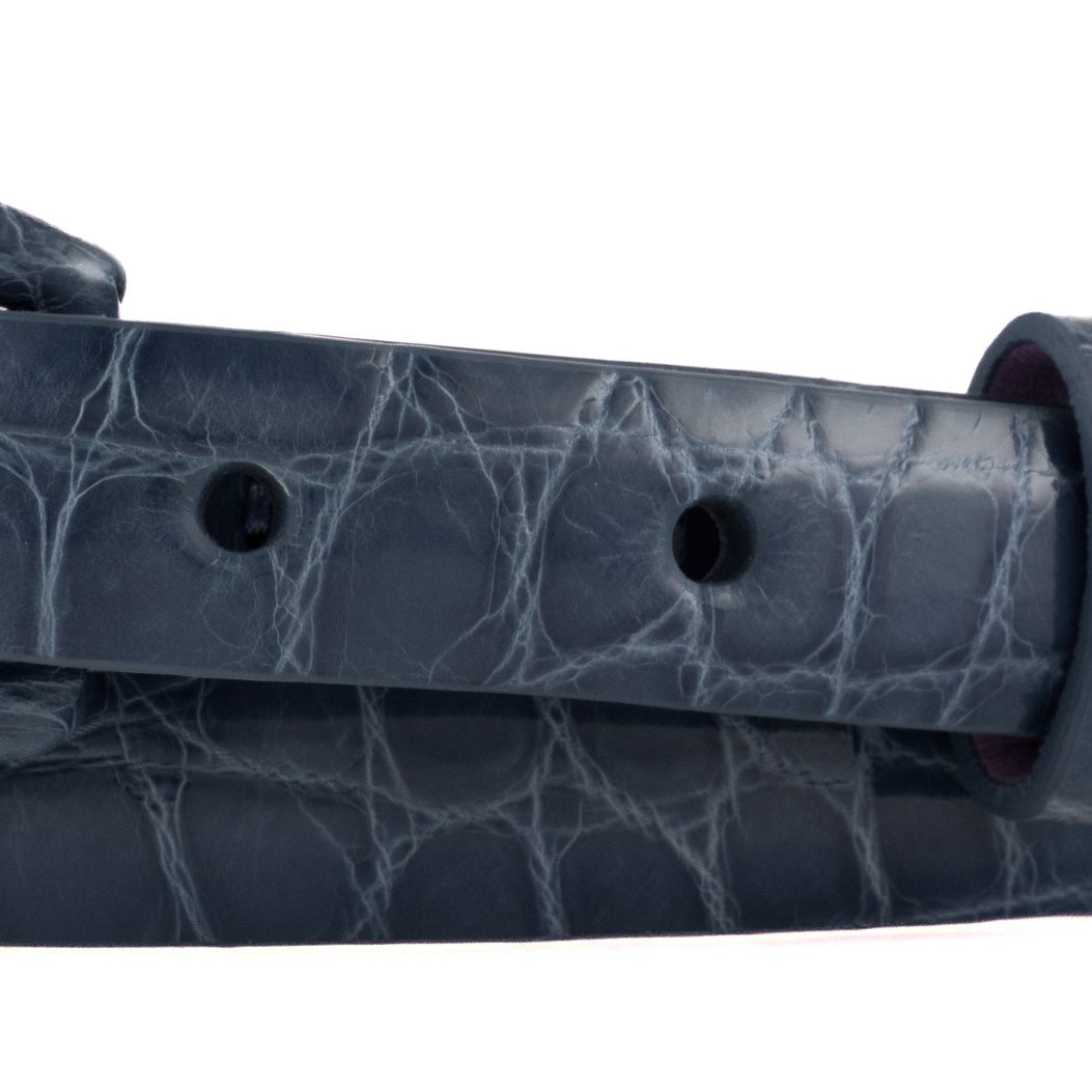 5/8" Glazed Alligator Belt with Covered Crescent Buckle - Ocean Blue