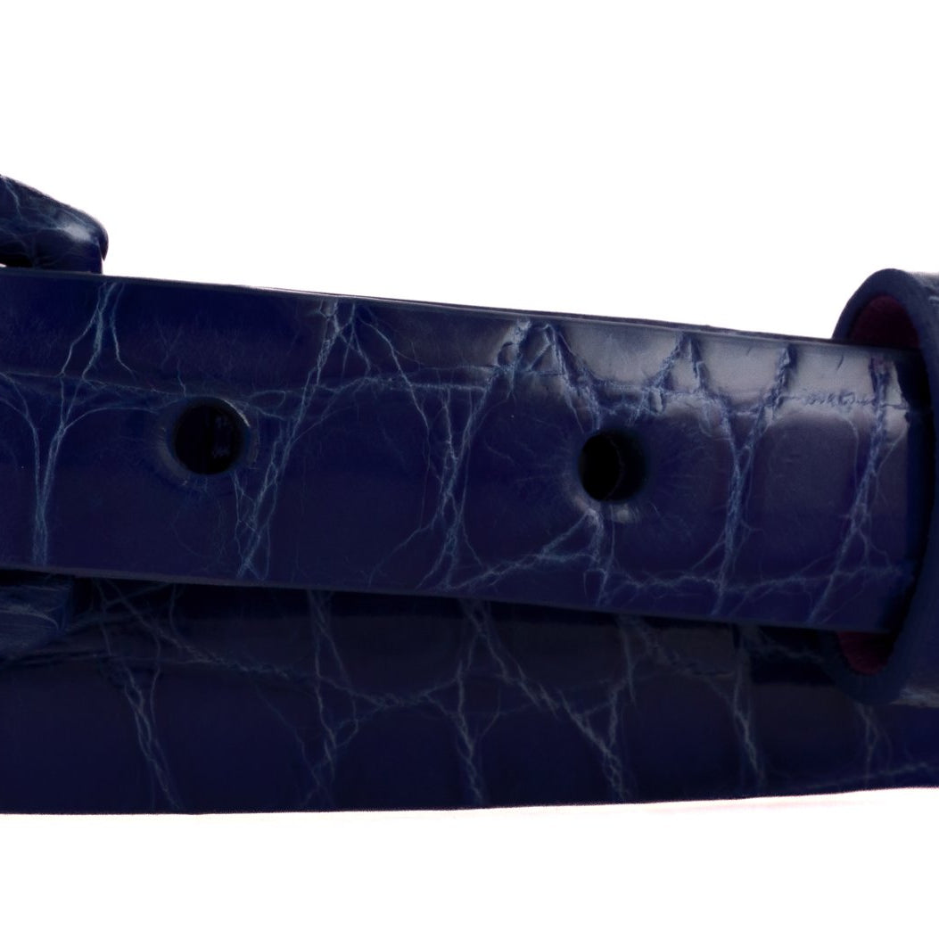 5/8" Glazed Alligator Belt with Covered Crescent Buckle - Royal Blue
