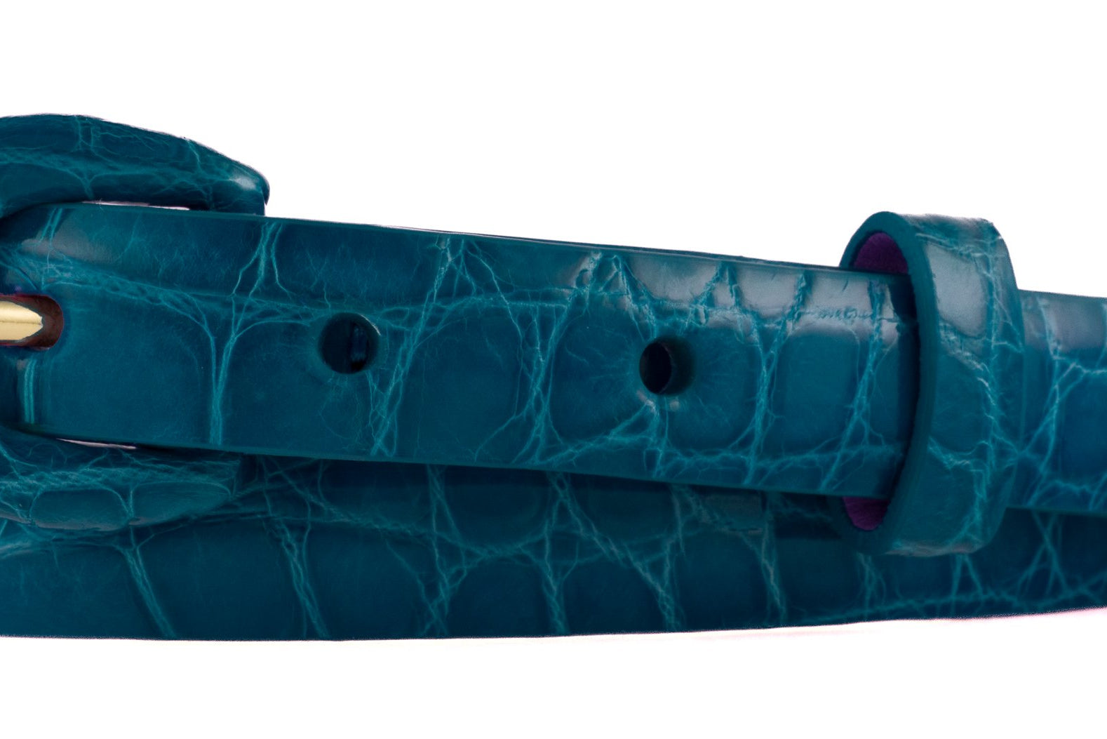 5/8" Glazed Alligator Belt with Covered Crescent Buckle - Turquoise