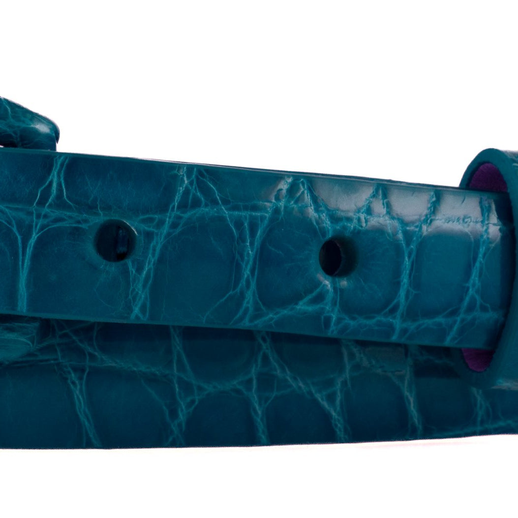 5/8" Glazed Alligator Belt with Covered Crescent Buckle - Turquoise