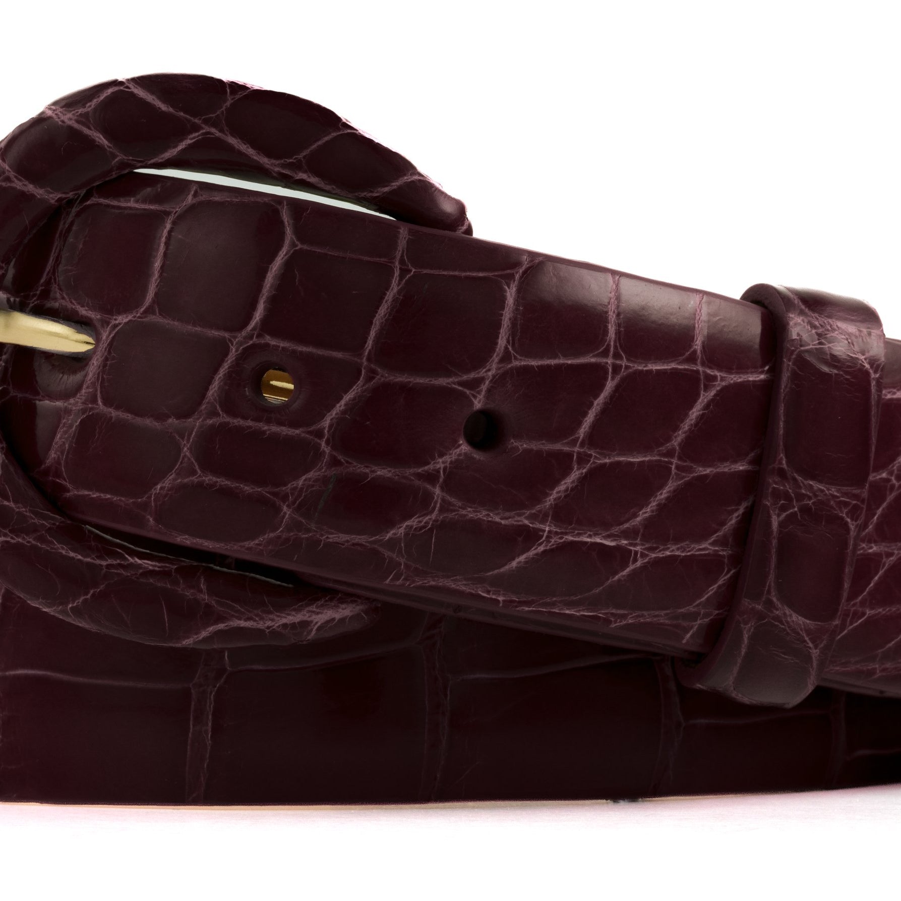 1-1/2" Glazed Alligator Belt with Covered Crescent Buckle - Burgundy