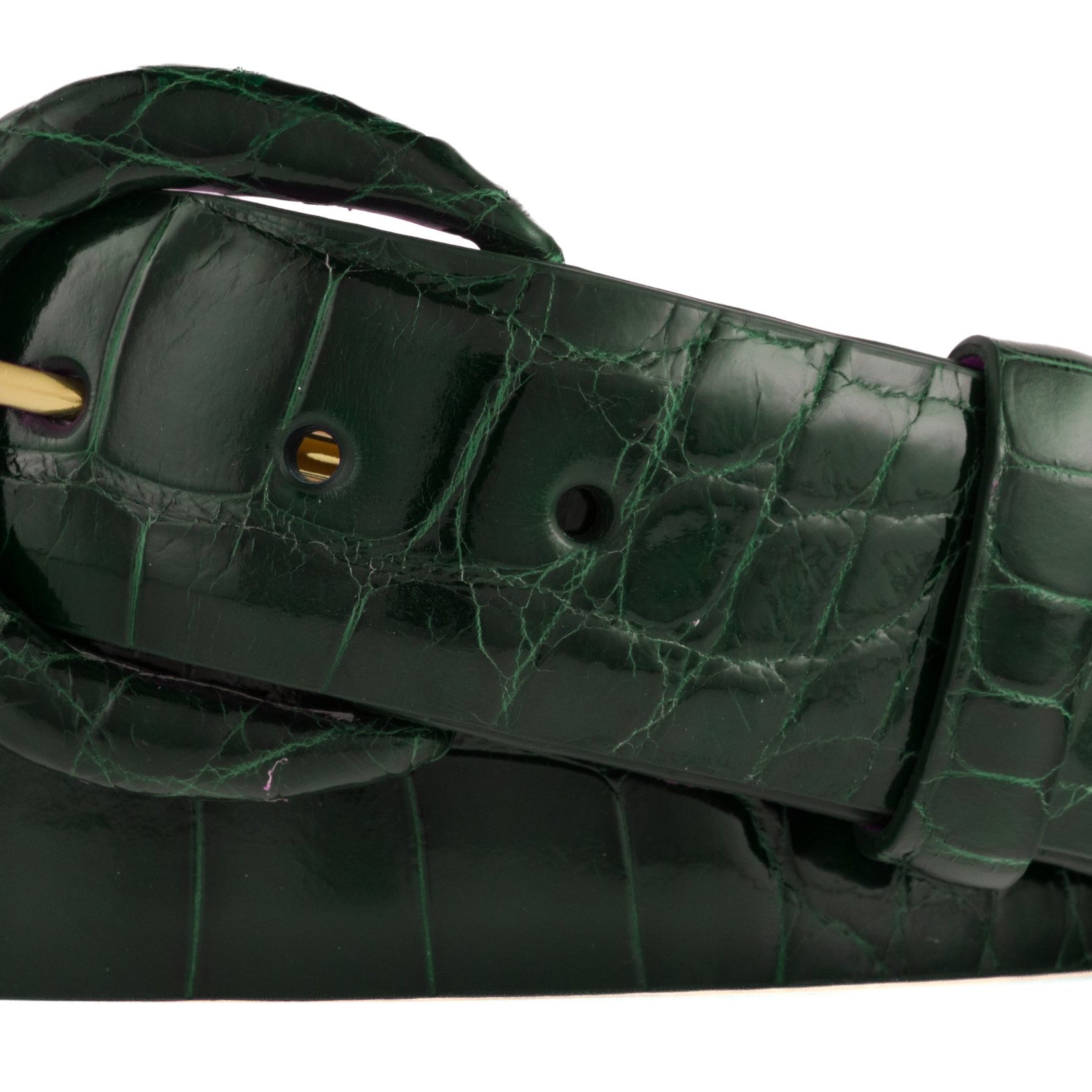 1-1/2" Glazed Alligator Belt with Covered Crescent Buckle - Forest Green