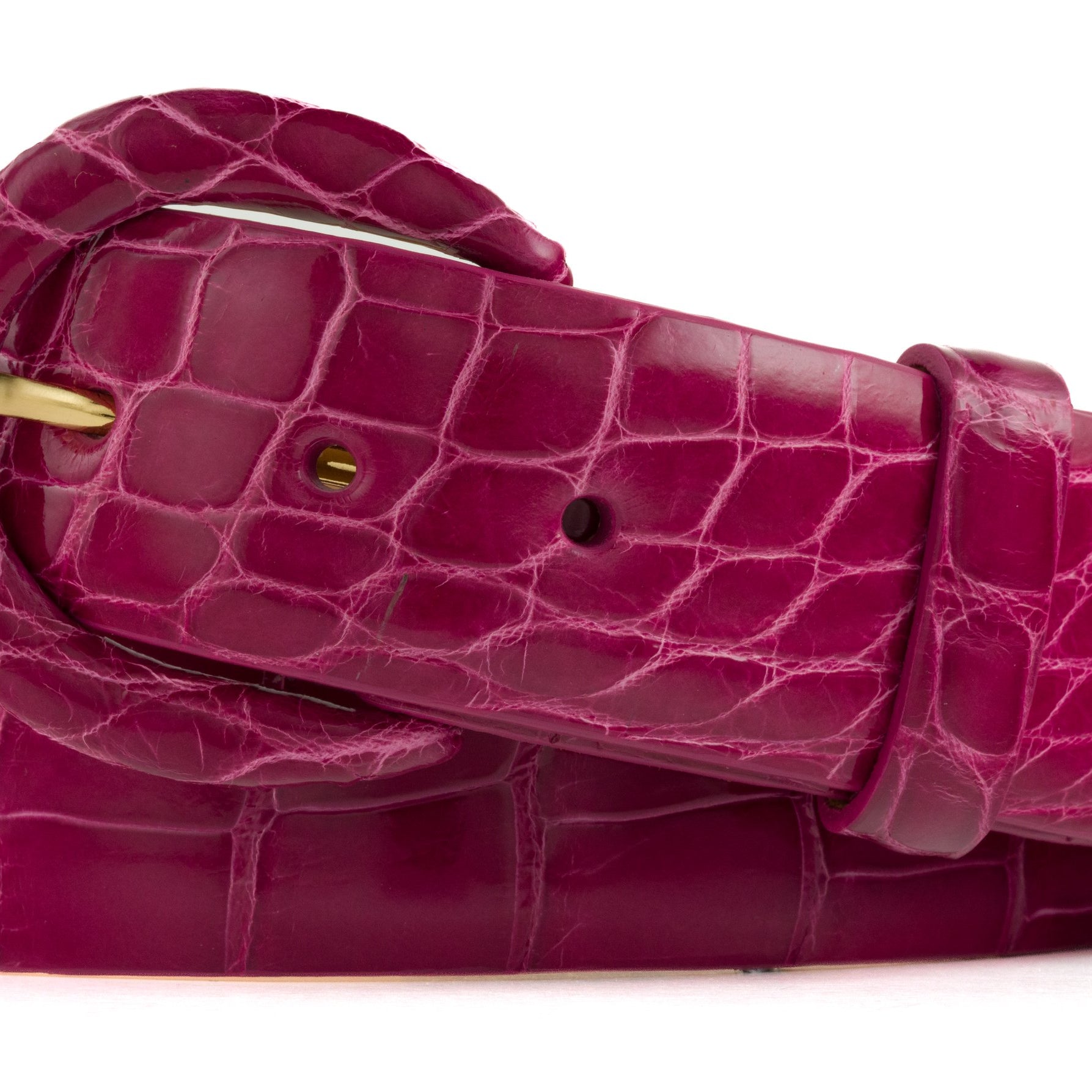 1-1/2" Glazed Alligator Belt with Covered Crescent Buckle - Fuchsia