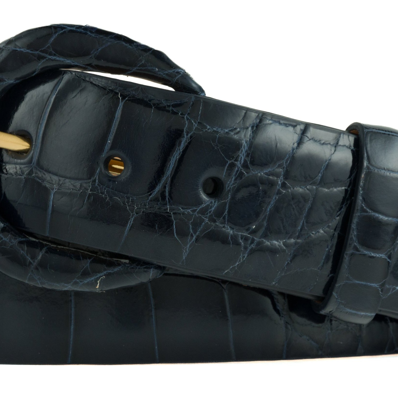 1-1/2" Glazed Alligator Belt with Covered Crescent Buckle - Navy