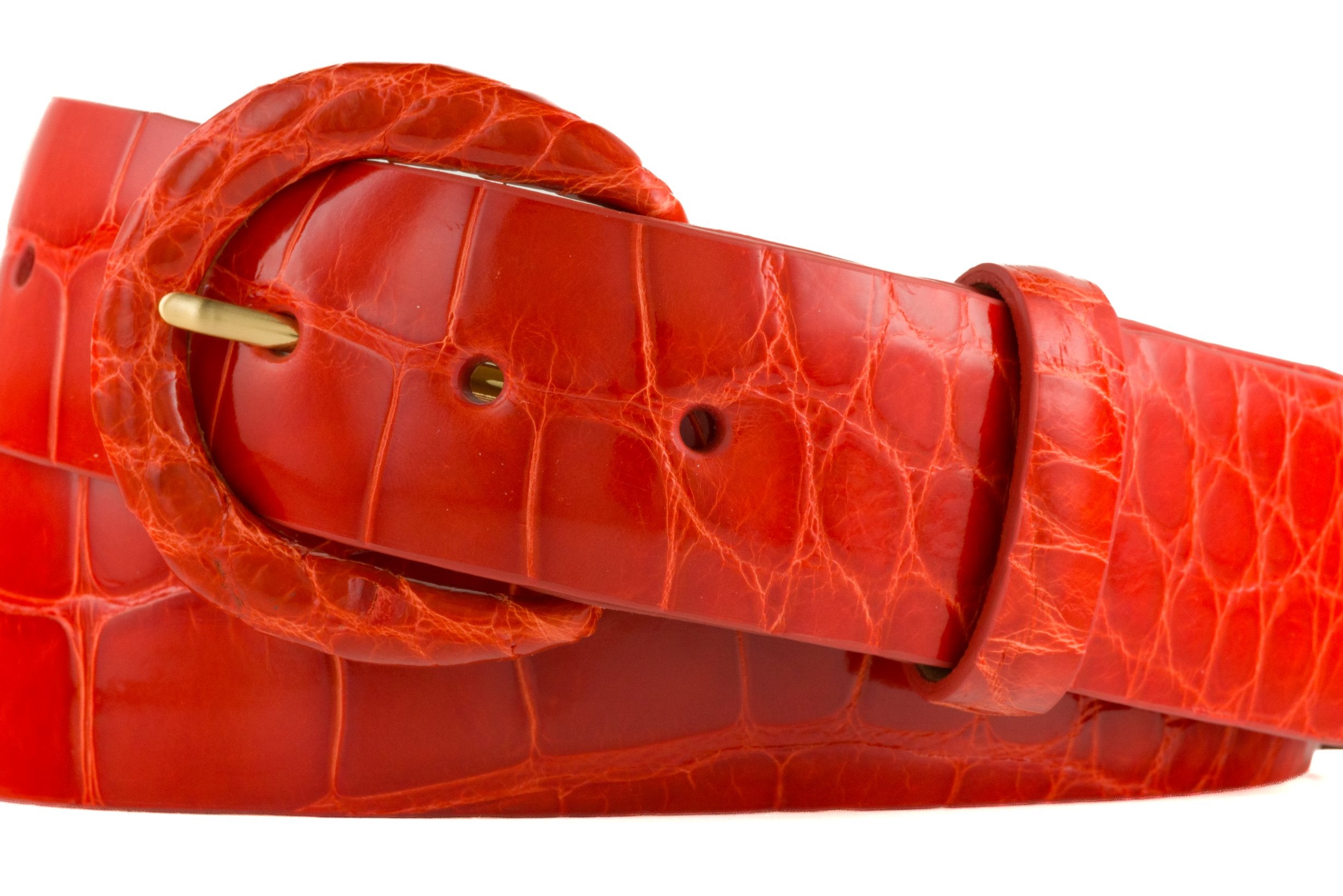 1-1/2" Glazed Alligator Belt with Covered Crescent Buckle - Orange