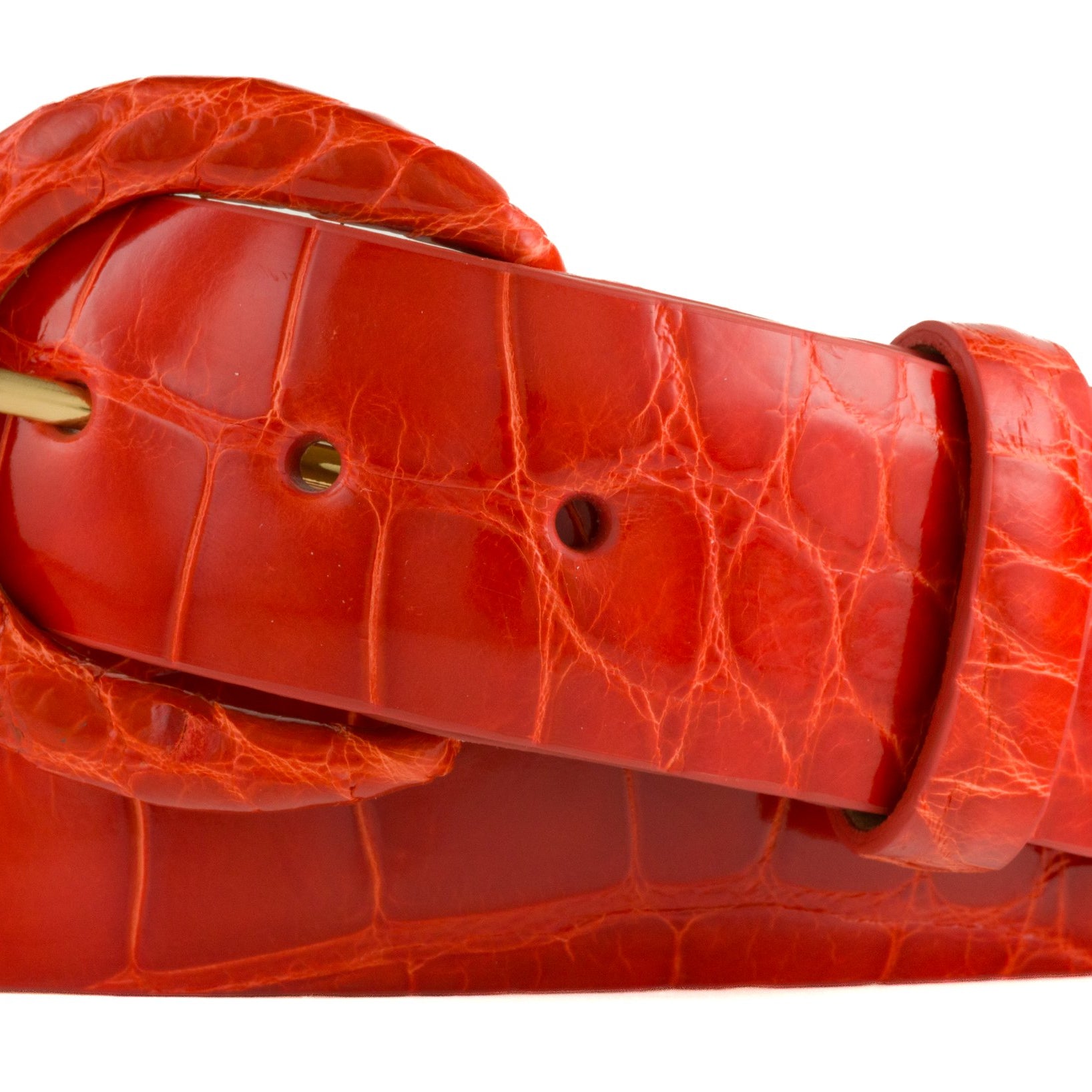 1-1/2" Glazed Alligator Belt with Covered Crescent Buckle - Orange
