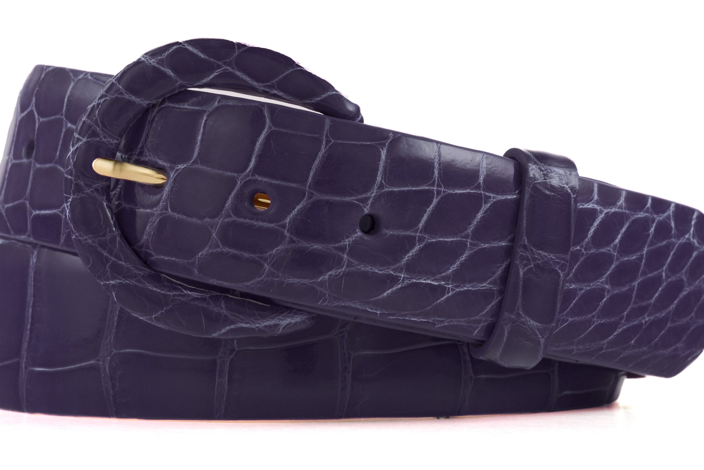 1-1/2" Glazed Alligator Belt with Covered Crescent Buckle - Violet