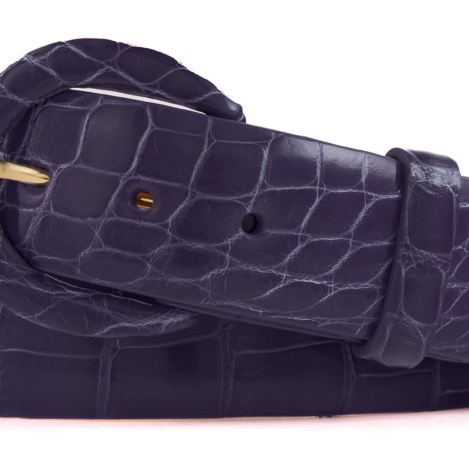 1-1/2" Glazed Alligator Belt with Covered Crescent Buckle - Violet