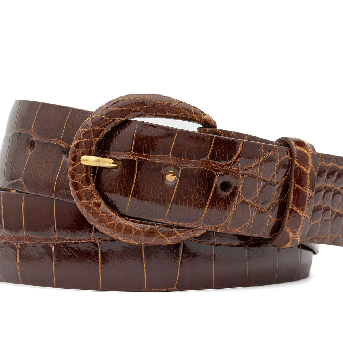 1-1/2" Glazed Alligator Belt with Covered Crescent Buckle