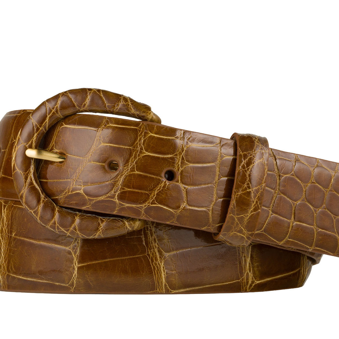 1-1/2" Glazed Alligator Belt with Covered Crescent Buckle