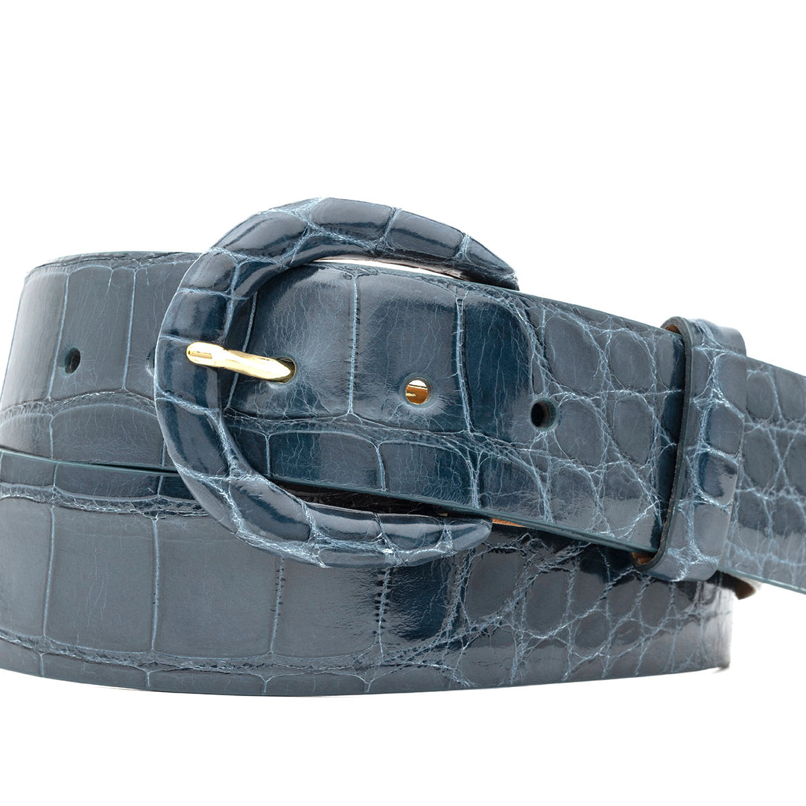 1-1/2" Glazed Alligator Belt with Covered Crescent Buckle