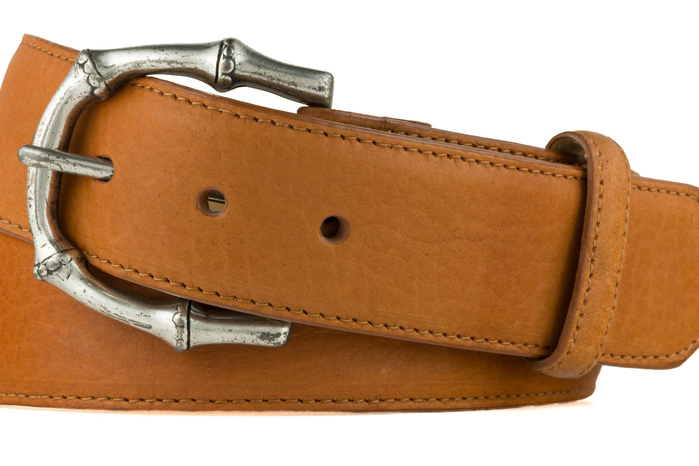 Pebbled Bison Belt with Antique Brass Buckle - Tobacco