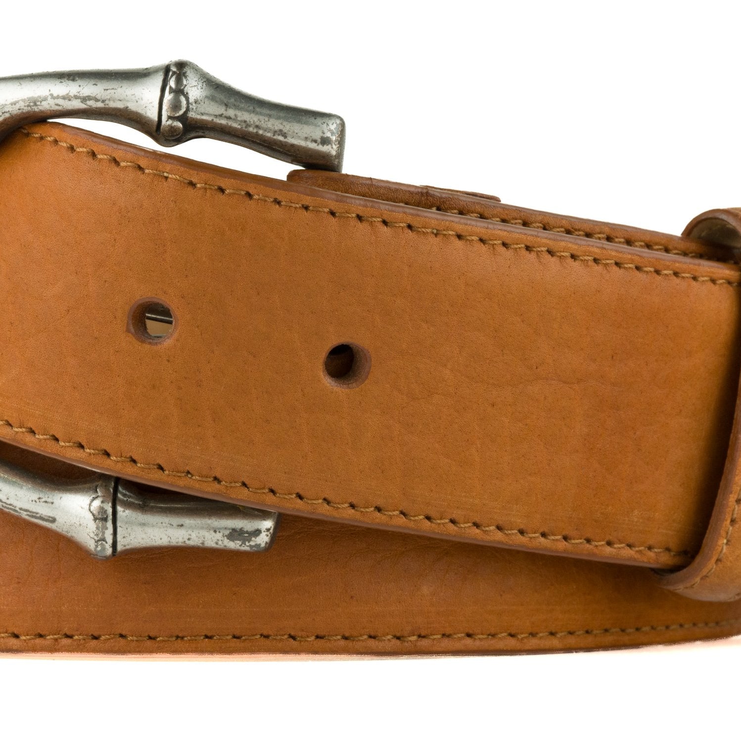 Pebbled Bison Belt with Antique Brass Buckle - Tobacco