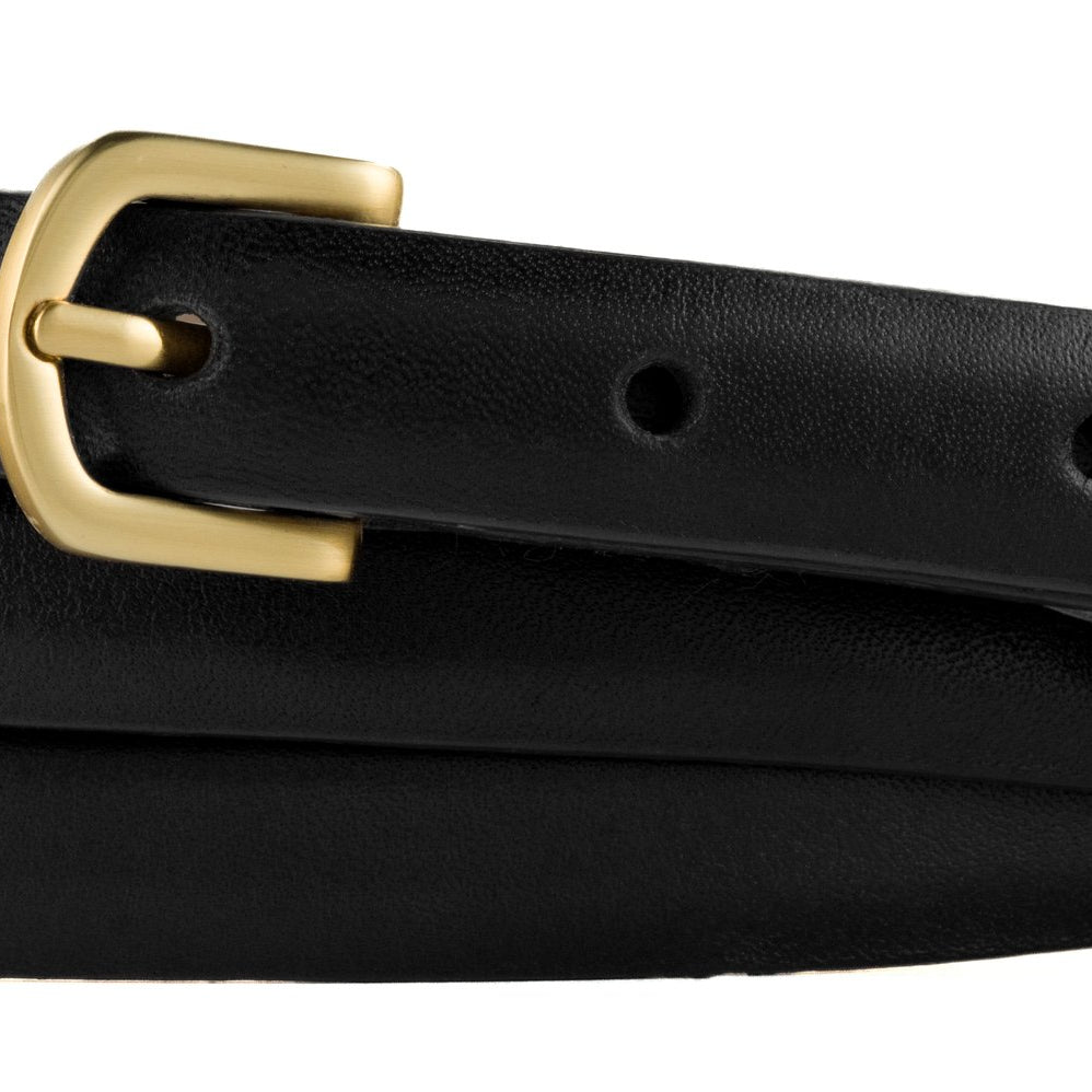 Double-Wrap Calf Belt with Brushed Gold Buckle - Black