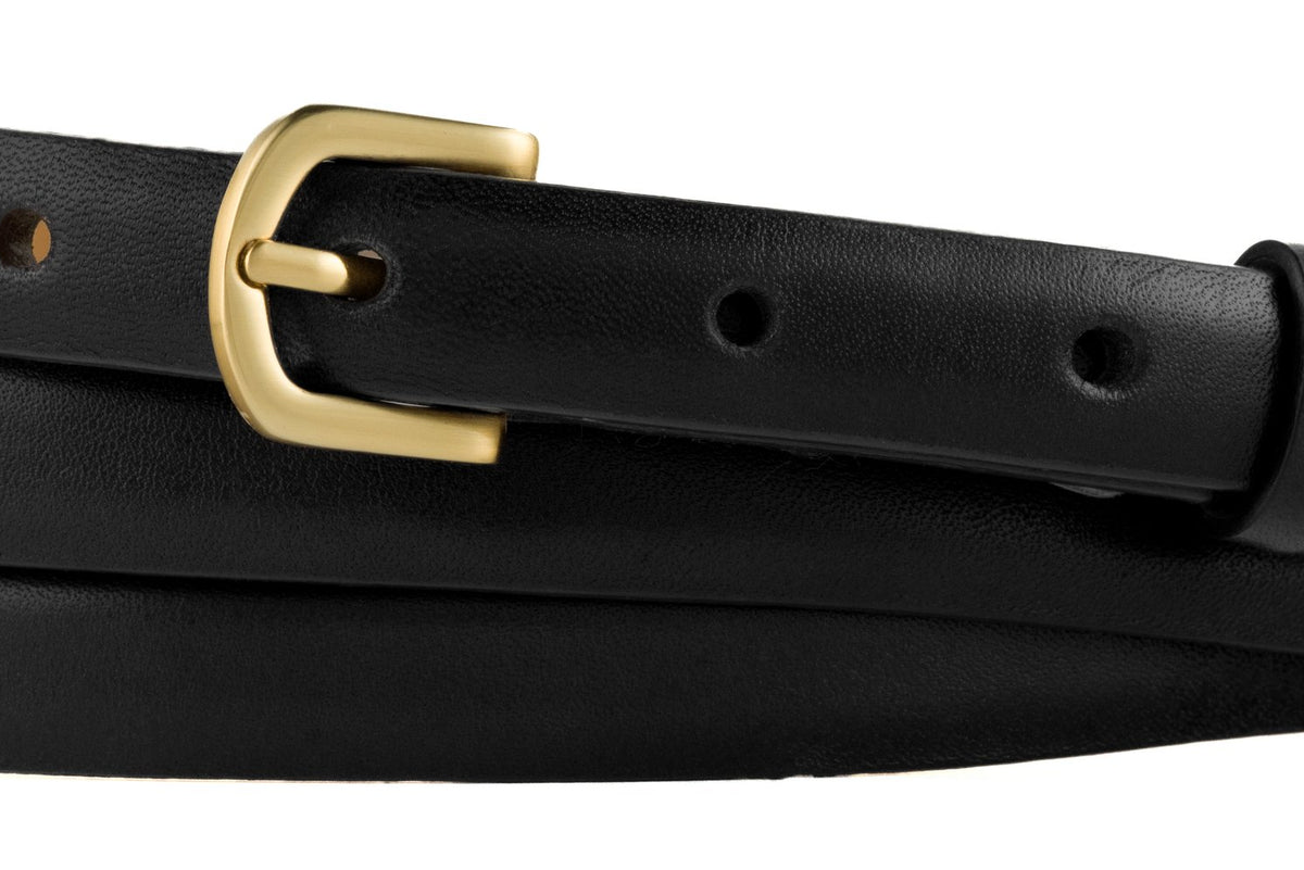 Double-Wrap Calf Belt with Brushed Gold Buckle - Black