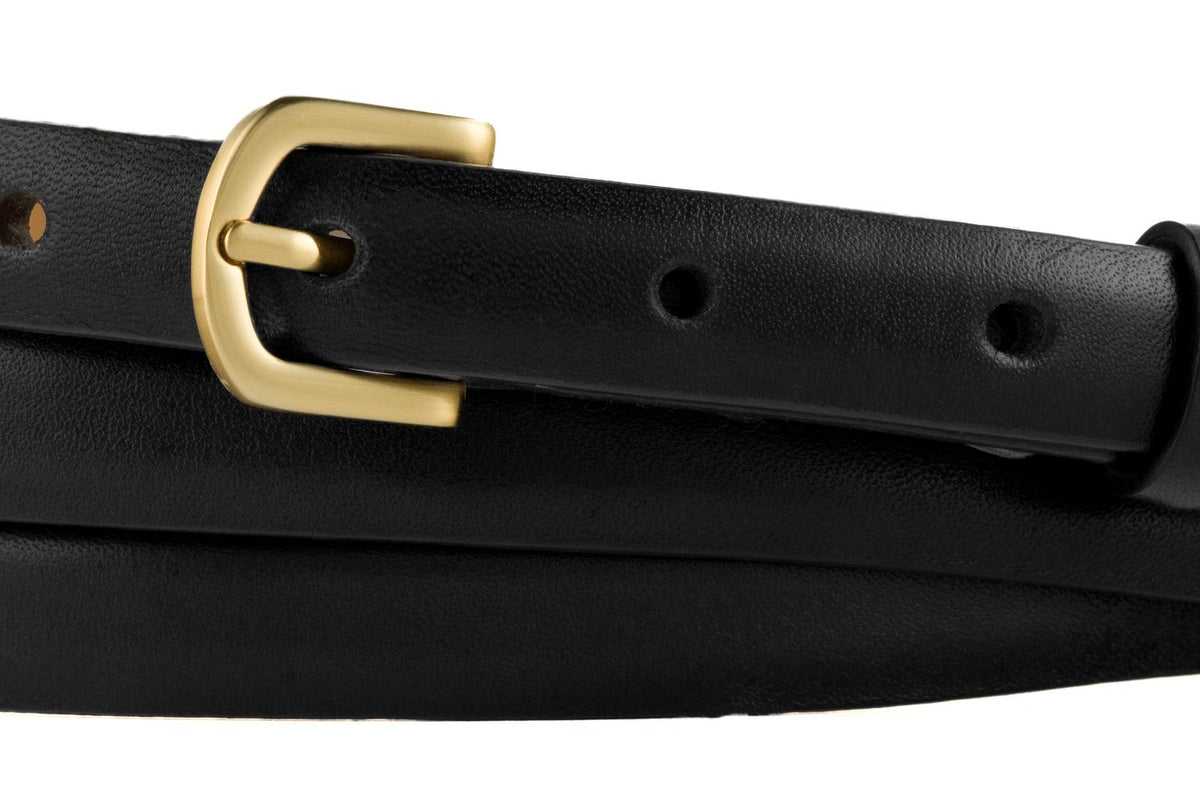 Double-Wrap Calf Belt with Brushed Gold Buckle - Black