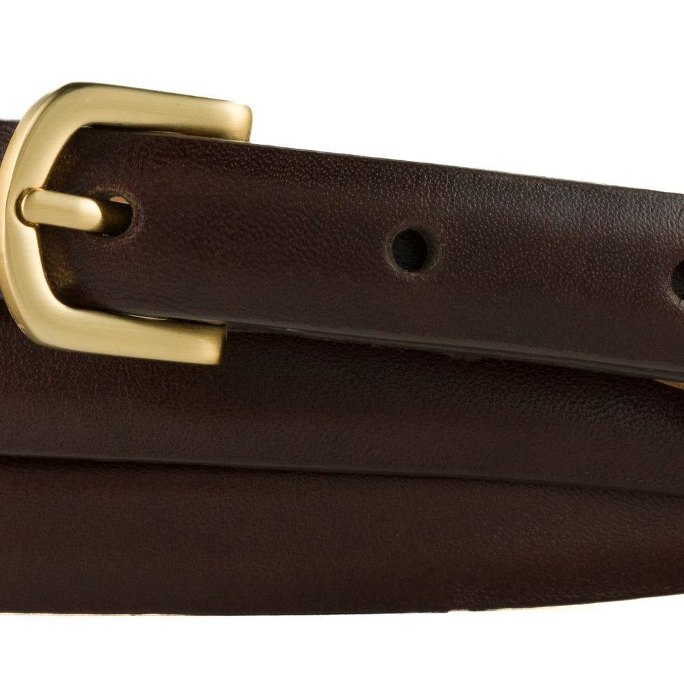 Double-Wrap Calf Belt with Brushed Gold Buckle - Brown