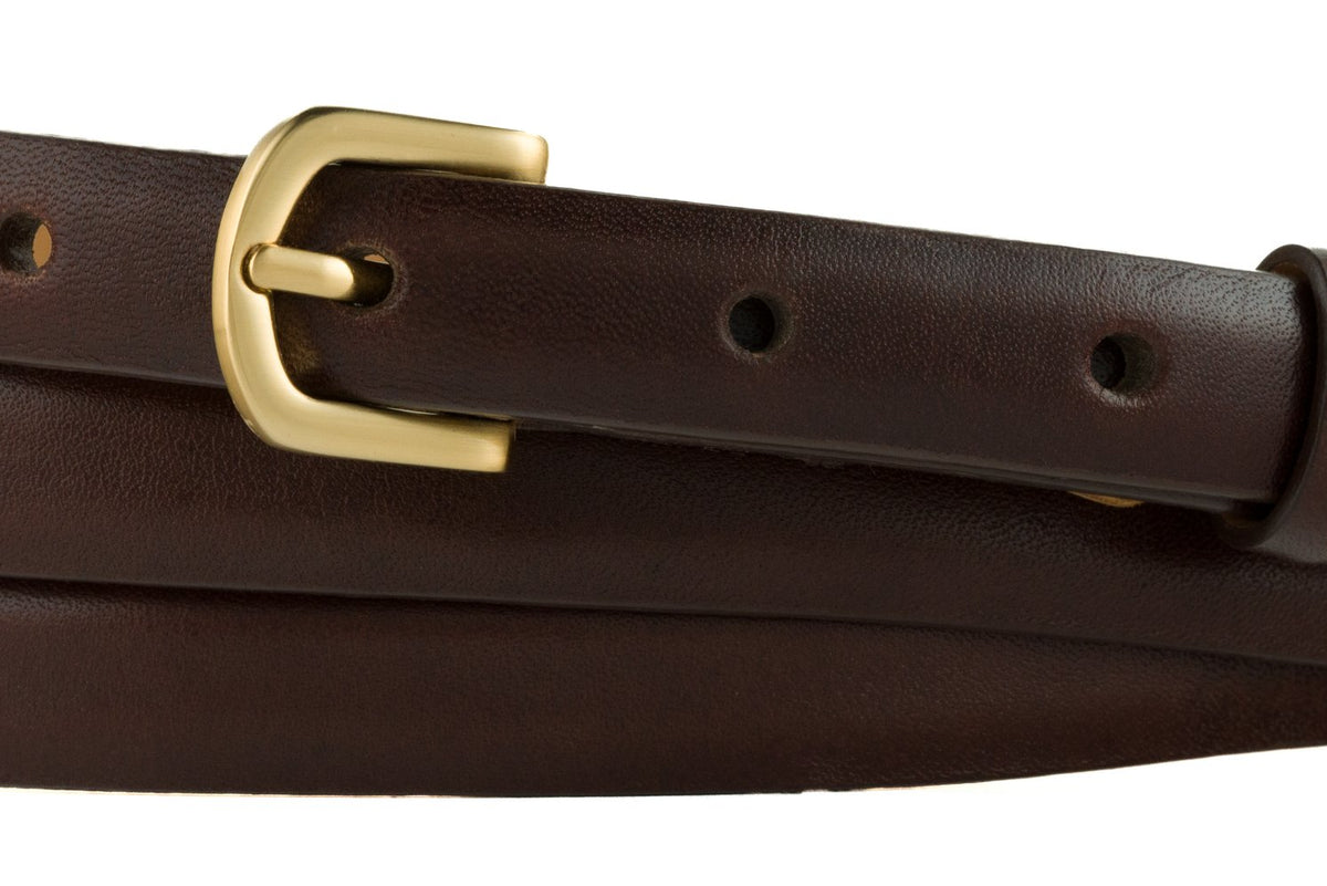 Double-Wrap Calf Belt with Brushed Gold Buckle - Brown
