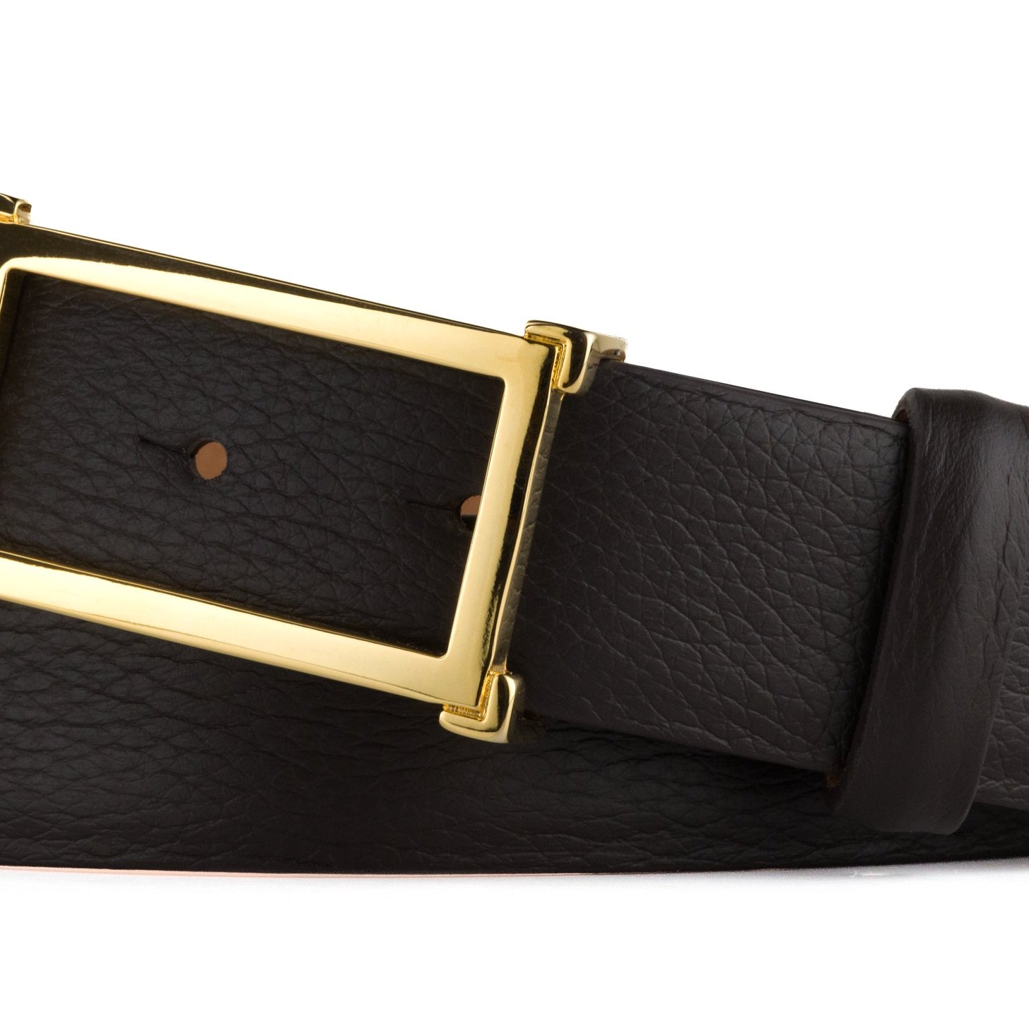 Pebbled Calf Belt with Gold Window Buckle - Chocolate